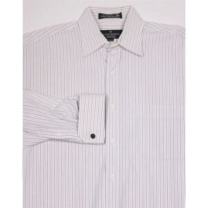 Hickey-Freeman White w/ Blue Stripes Herringbone Cotton Dress Shirt 15.5-33